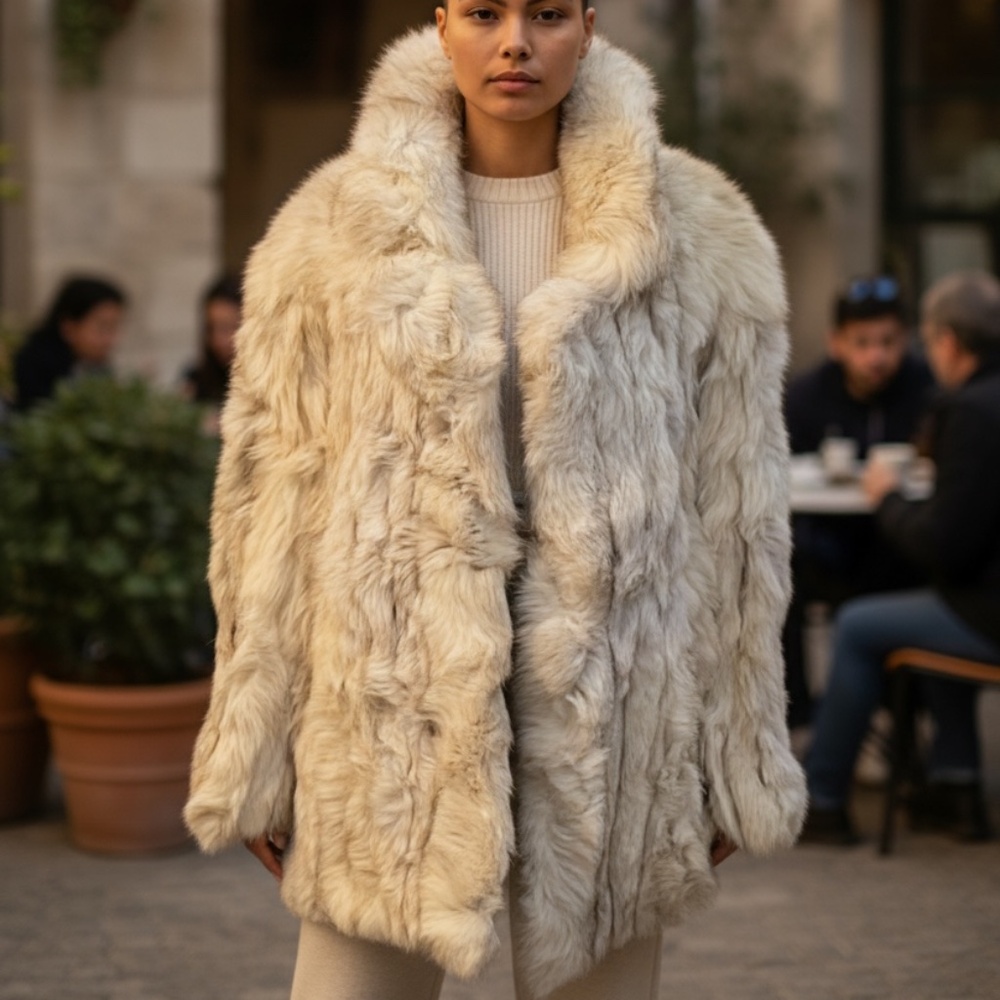 Brightener Cream, Brown & Grey Fur Coat Made From Added Blue Fox From Finland